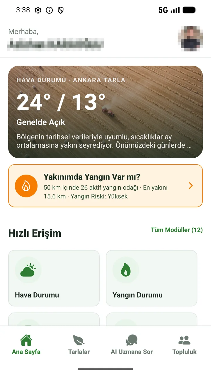 Ana sayfa: hava, yangın durumu ve hızlı erişim